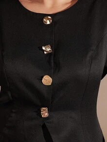 SHEIN BAE Plus Size Elegant Solid Color Blazer & Skirt Suit, Suitable For Commuting - Black - View 6