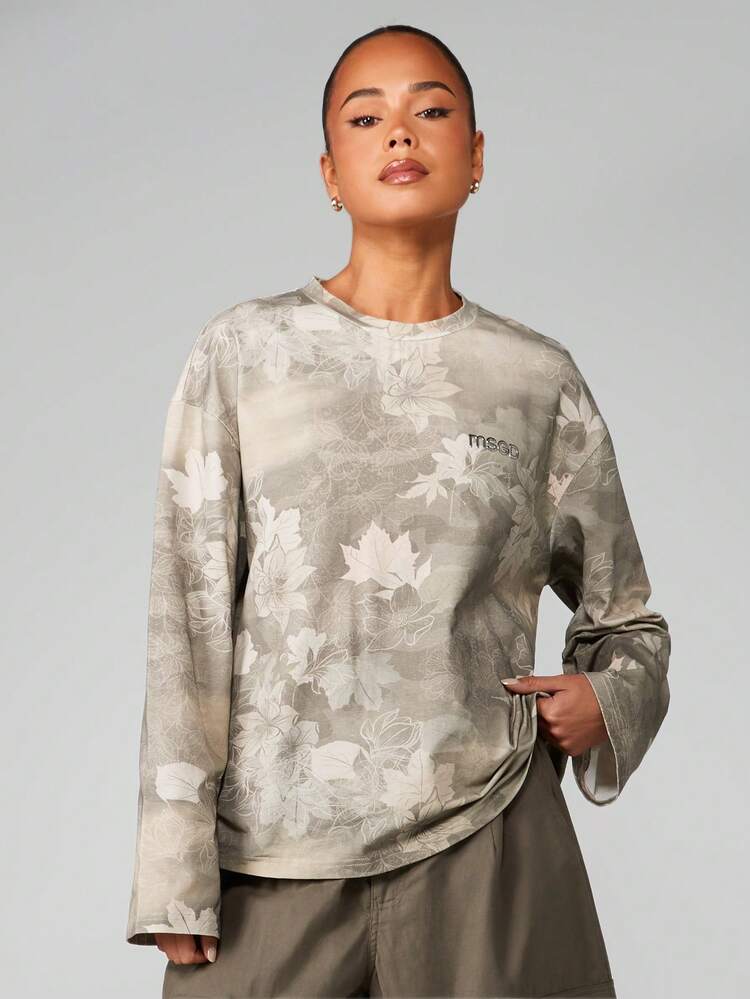 MISSGUIDED Camo Floral Long Sleeve Top