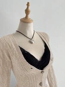 Elamini Áo khoác cardigan dáng ôm màu trơn thời trang dành cho nữ - Màu Khaki - Xem 6