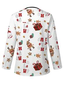 PopScrub 春秋时尚开衫上衣圣诞姜饼人驯鹿礼物字母卡通印花女休闲/护士服外套 - 彩色 - 查看 2