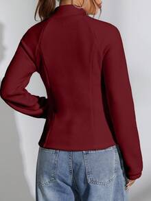 SHEIN Unity 1 件女士休闲羊毛面料修身纯色拉链长袖夹克 - 酒紅色 - 查看 2