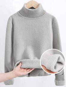 SHEIN Kids 1pc Young Boys Casual Comfortable Solid Color Versatile Loose Fit Pullover Autumn Winter Sweater, Suitable As Base Layer Or Outerwear - Grey - View 3