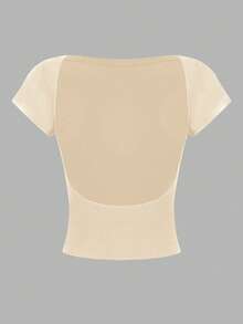 SHEIN Essnce 4 piezas de camisetas de cuello redondo ajustadas de unicolor con contraste, con espalda descubierta y calado, adecuadas para primavera/verano