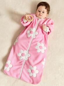 Cozy Pixies 1-Piece Baby Warm Fleece Thickened Gary Embroidered Flower Sleeping Bag Autumn And Winter - Pink - View 3