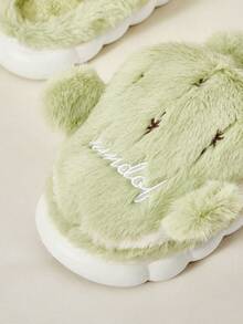 Cuccoo 可爱毛绒包头厚底保暖室内拖鞋，女士适用，秋冬 - 綠色 - 查看 3