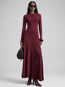 Ontre Vestido feminino elegante, casual e acinturado, com modelagem evasê, da coleção Outono/Inverno 2025, ideal para o Ano Novo e o Natal. - Castanho Café - Ver 5