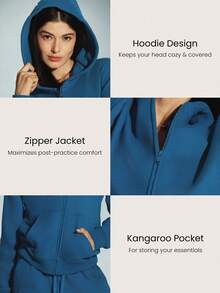 GLOWMODE 日常羊毛常规拉链长袖连帽衫运动衫夹克带口袋日常休闲秋冬 - Blue Ambition - 查看 3