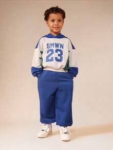 SUMWON Young Boys Hooded Sweatshirt And Jogger Tracksuit Set Winter Casual Coordinating Pullover With Drawstring Pants Number Print 23 - Blue - View 1
