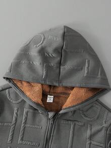 2pcs/Set Teen Boy Casual Solid Color Long Sleeve Thermal Lined Zip-Up Jacket And Pants Set, Suitable For Everyday Casual Outdoor Wear, Autumn/Winter - Dark Grey - View 6