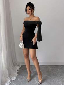 Rafferiza 1pc Women's Elegant Off-Shoulder Long Dress, Black