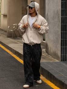 DAZY Men's Solid Color Washed Hoodie Design Black Denim Jacket, Autumn - Light Grey - View 6