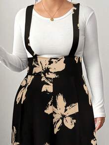 Elenzga Pantalones peto negro y blanco de talla grande, adecuados para primavera, verano y otoño - Negro - Ver 6