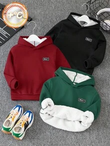 SHEIN 3件装男童休闲字母贴花保暖内衬纯色连帽衫