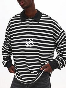 SUMWON Polo chemise de rugby coupe ajustée avec rayures horizontales et imprimé logo pour un style casual de rue