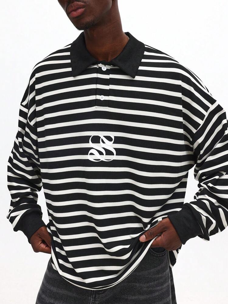 Polo court en jersey de rugby à rayures horizontales