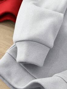 3 件套青少年男童休闲字母印花连帽长袖针织运动衫，黑色、灰色、红色，适合秋冬季 - 紅色 - 查看 5