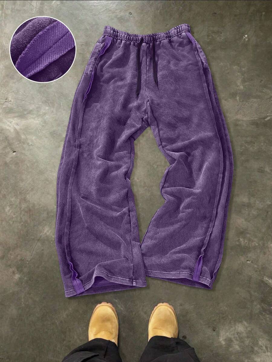 Manfinity EMRG 男士休闲宽松棉质运动裤,街头风弹力腰阔腿裤,做旧面料设计,适合日常穿着、休闲、时尚、街头风格,是节日送礼佳品。 - 紫色 - 查看 1