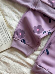 Vintaside Kids Baby Girl Floral Print Long Sleeve Crew Neck Casual Jacket And Pants Set, Autumn/Winter