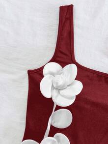 Soleia Đầm ôm sát cơ thể in hoa hở eo cỡ lớn dành cho nữ, dáng ôm tôn dáng, có viền xẻ, thích hợp mặc khi dự tiệc, dạo phố, đi nghỉ, lễ hội âm nhạc, đi biển, trà chiều, mùa hè - Đỏ và trắng - Xem 6