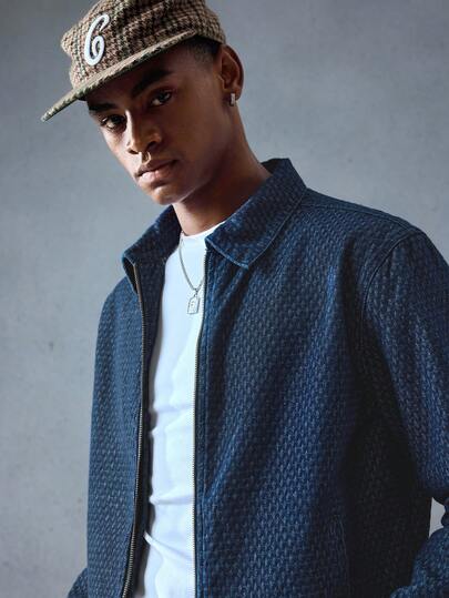 Street Life Chaqueta vaquera casual y versátil de unicolor con bolsillo con cremallera para hombres