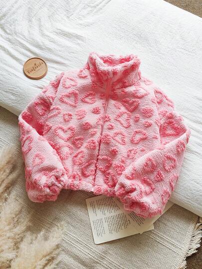 Vintaside Kids Tween Girls This Winter Multi-Color High-Neck Short Outdoor Jacket Features A Base Color , With A Delicate And Floral Jacquard Combination Of Lotus Pink And Dark Pink. It Is Fashionable And Versatile, With A Simple And Retro Country Style. Made Of Teddy Fleece Fabric, It Has A High Neck Design For Warmth And A Short And Loose Fit.