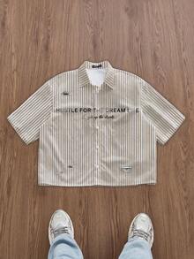 Manfinity Campus Court Áo sơ mi nam in họa tiết toàn bộ, thời trang cho mùa hè - Màu Khaki - Xem 6