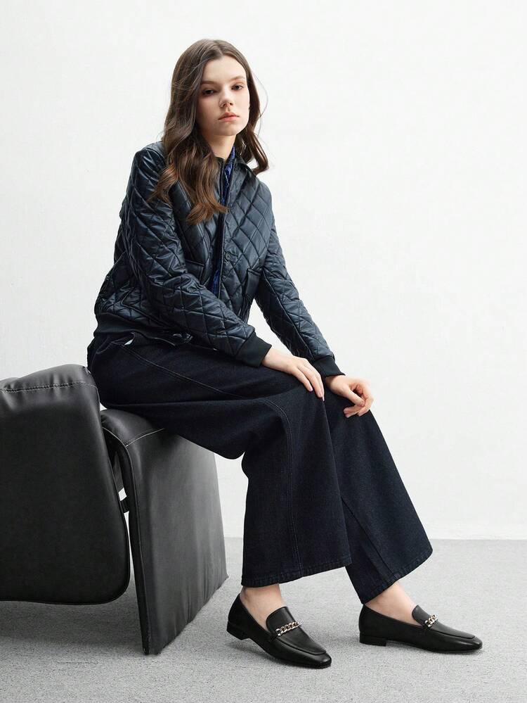 CUCCOO BIZCHIC Women's Square Toe Flat Low Heel New Style Black Comfortable Versatile Slip-On Loafers, Black Lightweight Casual Flats For Women, Suitable For Commuting