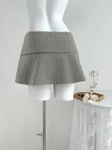 Elamini 复古风格低腰女式纽扣设计休闲迷你裙 - 淺灰色 - 查看 2