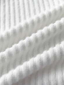 Tween Girl Street, Basic, Daily, Versatile, Solid White Knit Crew Neck Loose Long Sleeve Contrast Lace Bow T-Shirt Top, Back-To-School, Cute Winter White Ribbed Long Sleeve To - White - View 7