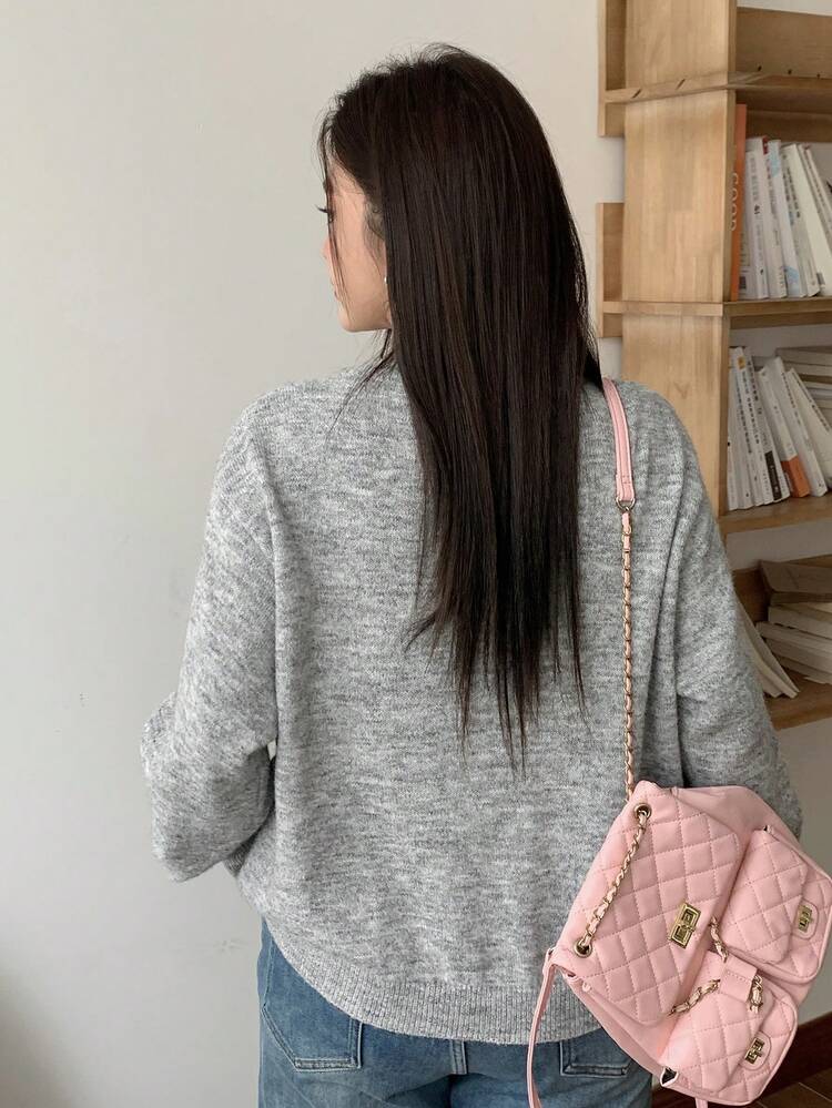 Dazy Plus Fashionable Round Neck Casual Cat Cartoon Animal Applique Loose Fit Plus Size Women Pullover Sweater, Autumn/Winter
