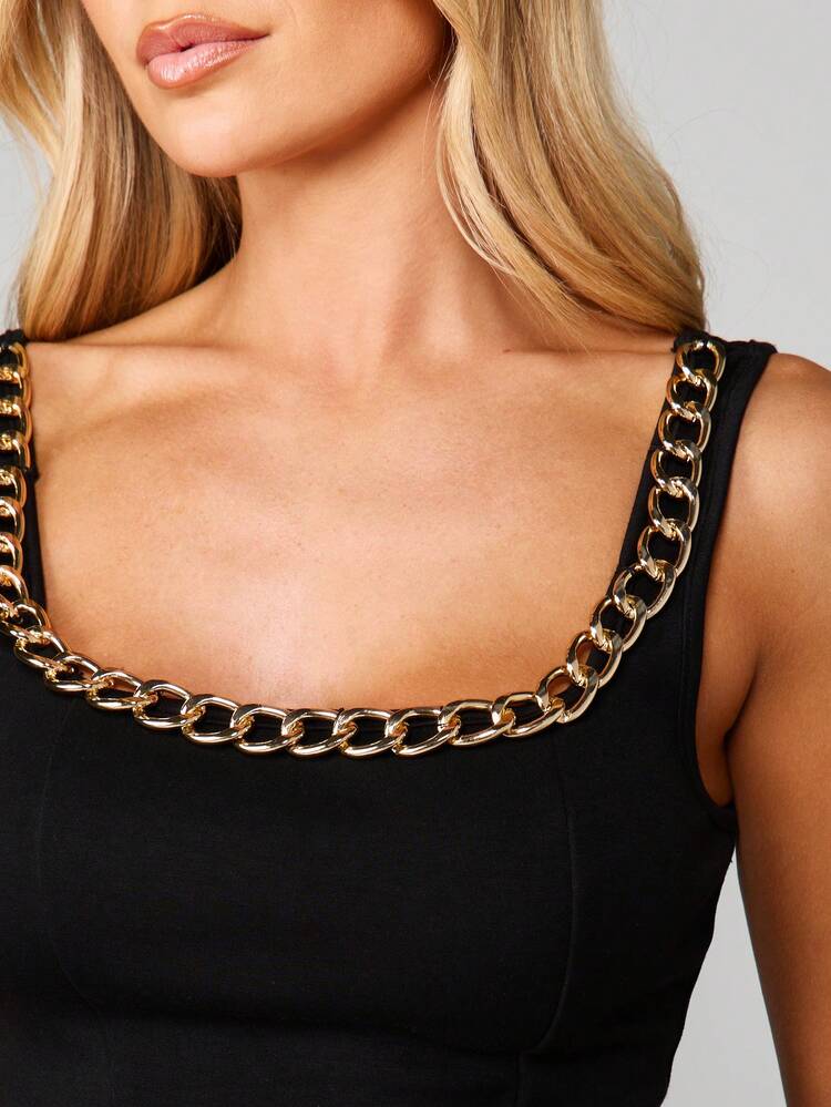 MISSGUIDED Chain Detail Square Neck Tank Top For Summer Casual Layering
