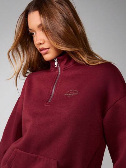 MISSGUIDED Sudadera con media cremallera y bolsillo central, ropa de estar en casa casual de otoño e invierno