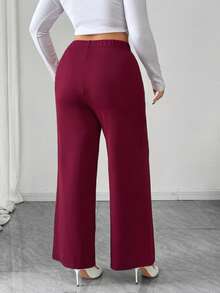 Elenzga Christmas Plus Size Women Elegant Knitted Wine Red & Gold Decorative Button Long Leggings - Burgundy - View 2