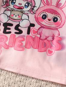 Young Girl' Pink Rabbit Graphic Long Sleeve Top And Leggings Pajama Set - Pink - View 5