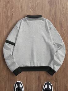 Manfinity Hypemode Aesthetic Post--Men's Contrast Color Block Collar Long Sleeve Half-Zip Casual Sweatshirt - Multicolor - View 2