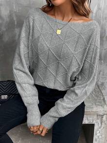 EMERY ROSE Women's Casual Solid Color Batwing Sleeve Sweater, Autumn/Winter - Grey - View 7