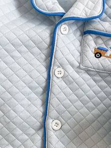 2pcs Baby Boys Autumn/Winter Outfit, Plaid Fleece Cardigan With Pockets & Cartoon Car Embroidery, Long Sleeve Top And Pants Set Baby Boy Blue Set Baby Car Outfit Blue Baby Boy Pajama Set Quilted Baby Boy Outfit - Blue - View 5