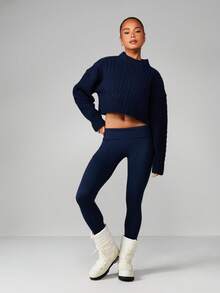 MISSGUIDED 绞花针织短款毛衣长袖高领秋冬针织套头衫 - 藏蓝色 - 查看 5