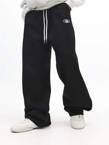 SUMWON Wide Leg Joggers With Drawstring And Extra Volume For Relaxed Comfort Winter Sweatpants Plain - Black - View 1
