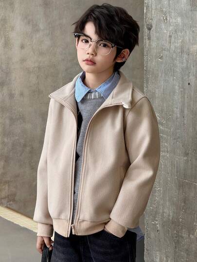 Dazy Kids Tween Boy 纯色长袖拉链休闲夹克，秋冬