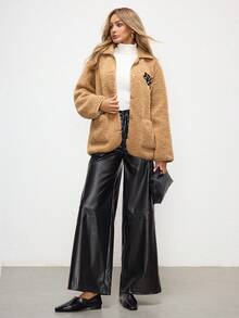 Shutterstock Áo khoác họa tiết hoa thêu tay dài cổ lông cừu họa tiết Glamance dành cho nữ, Áo khoác ngoài màu trơn thường ngày mùa thu dành cho văn phòng, công sở, du lịch, dạo phố Áo khoác Teddy dành cho nữ Quần áo mùa thu dành cho nữ Áo khoác ngoài cỡ lớn Bộ sưu tập quần áo thời trang sang trọng dành cho nữ - Lạc đà - Xem 2