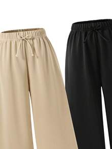 SHEIN Sparklyn 2pcs/Set Teens/Girls Casual All-Match Versatile Daily Wear & Workout Loose Wide Leg Sweatpants, Autumn/Winter - Multicolor - View 8