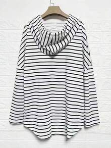 INAWLY 女式条纹落肩长袖抽绳连帽休闲 T 恤，春夏图案 T 恤女式春季上衣