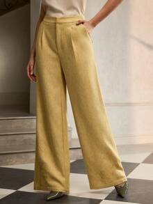 ZEYLAH Pantalones anchos con bolsillo bordado con flores elegantes y de moda para mujeres - Amarillo - Ver 6