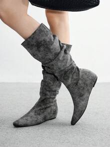 CUCCOO BIZCHIC Giày bốt cao đến giữa bắp chân đa năng thường ngày dành cho nữ - Màu Xám nhạt - Xem 4