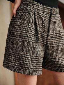 Uhlyne Women's Casual, Commute, Social, Workplace Plaid Shorts With Pockets, Autumn/Winter