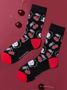 Betty Boop x SHEIN Tất cổ cao đến bắp chân, mềm mại, thoáng khí, thấm hút mồ hôi, thời trang, dễ thương, màu đen anh đào, mũi và gót được gia cố, bền bỉ, phù hợp với mọi mùa, mùa hè, mùa đông - Nhiều màu - Xem 6