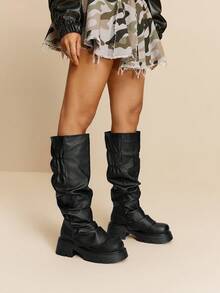 Daringsoles Women's Over-The-Knee Pleated Boots, Chunky Thick Sole Round Toe Comfortable Versatile Fashion Boots, Pant Leg Boots, Riding Boots