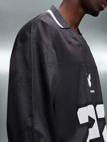 PLAYBOY X SUMWON Regular Fit Long Sleeve Football Mesh Tee With Contrast Collar And Number Print - Black - View 3