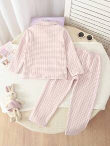 Genkimix Kids 2件套少女格子印花领长袖上衣和裤子睡衣套装 - 彩色 - 查看 2